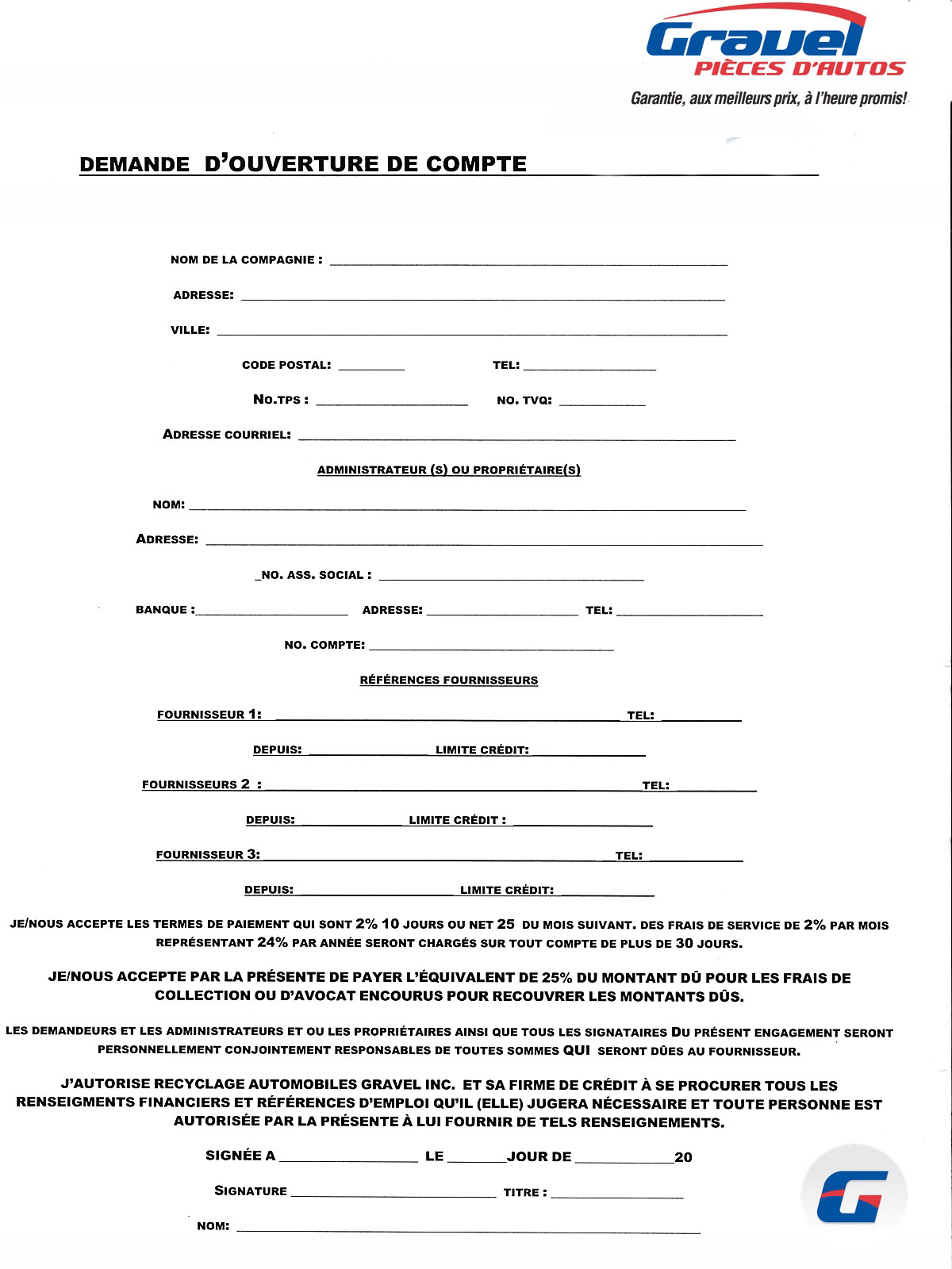 Document d'ouverture de compte